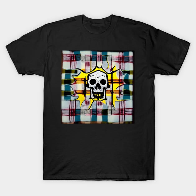 Skull Plaid Grunge Bleach Acid Wash Graphic Skate Punk T-Shirt by Anticulture